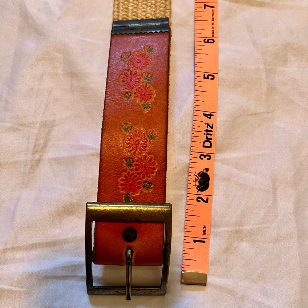 Floral Leather Belt with Brass Buckle